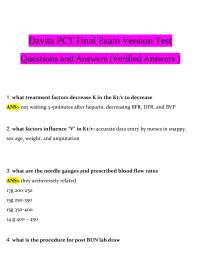 Davita PCT Final Exam Questions and Answers