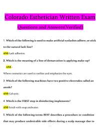 Esthetician Exam Questions and Answers: Colorado State Board Review