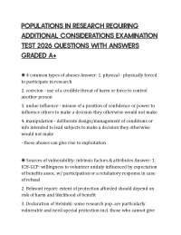 POPULATIONS IN RESEARCH REQUIRING ADDITIONAL CONSIDERATIONS EXAMINATION TEST 2026 QUESTION