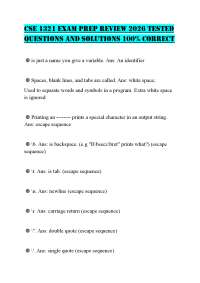 CSE 1321 EXAM PREP REVIEW 2026 TESTED QUESTIONS AND SOLUTIONS 100% CORRECT