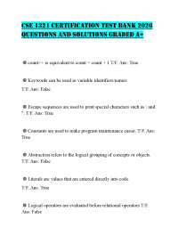CSE 1321 CERTIFICATION TEST BANK 2026 QUESTIONS AND SOLUTIONS GRADED A+