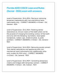 Florida Dental Laws and Rules Exam with Answers: DA & RDH Supervision Levels