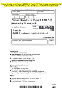 Pearson Edexcel Level1/Level 2 GCSE (9–1) French PAPER 3: Reading and understanding in F