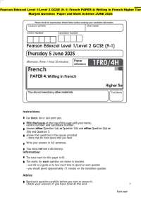 Pearson Edexcel Level 1/Level 2 GCSE (9–1) French PAPER 4: Writing in French Higher Tier
