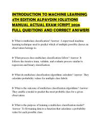 INTRODUCTION TO MACHINE LEARNING 4TH EDITION ALPAYDIN SOLUTIONS MANUAL ACTUAL EXAM SCRIPT