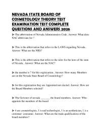 NEVADA STATE BOARD OF COSMETOLOGY THEORY TEST EXAMINATION TEST COMPLETE QUESTIONS AND ANSW