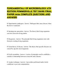 FUNDAMENTALS OF MICROBIOLOGY 11TH EDITION POMMERVILLE TEST BANK FINAL PAPER 2026 COMPLETE