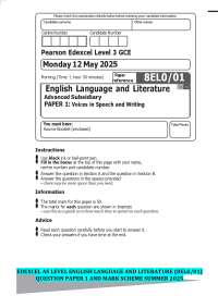 Edexcel AS Level English Language and Literature Exam Paper 1: Voices in Speech & Writing
