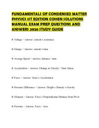 FUNDAMENTALS OF CONDENSED MATTER PHYSICS 1ST EDITION COHEN SOLUTIONS MANUAL EXAM PREP QUES