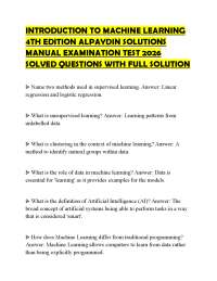 INTRODUCTION TO MACHINE LEARNING 4TH EDITION ALPAYDIN SOLUTIONS MANUAL EXAMINATION TEST 20