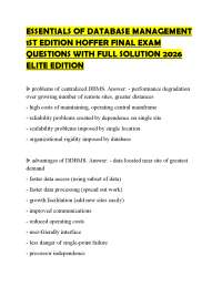 ESSENTIALS OF DATABASE MANAGEMENT 1ST EDITION HOFFER FINAL EXAM QUESTIONS WITH FULL SOLUTI