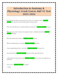 Introduction to Anatomy & Physiology: Crash Course A&P #1 Test 2025-2026