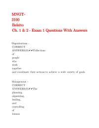 Management Exam 1 Questions and Answers