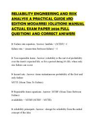 RELIABILITY ENGINEERING AND RISK ANALYSIS A PRACTICAL GUIDE 3RD EDITION MODARRES SOLUTIONS