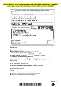 Pearson Edexcel Level 3 GCE Geography Advanced Subsidiary PAPER 1: Dynamic Landscapes Me