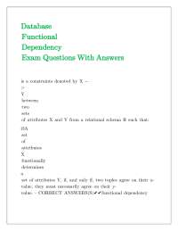 Functional Dependency Exam Questions and Answers