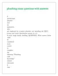 Plumbing Exam Questions and Answers for Journeyman and Apprentice Plumbers