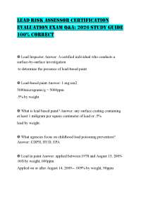 LEAD RISK ASSESSOR CERTIFICATION EVALUATION EXAM Q&A: 2026 STUDY GUIDE 100% CORRECT