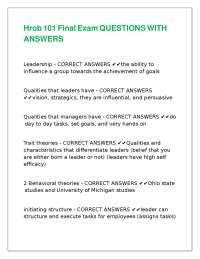 Leadership Theories Exam Questions and Answers