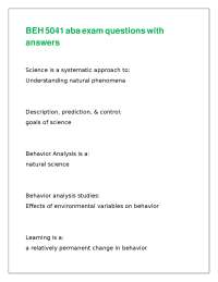 Behavior Analysis Exam Questions and Answers