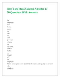 New York State General Adjuster 17-70 Questions With Answers