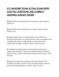 ICC MASONRY EXAM ACTUAL EXAM PAPER 2026 FULL QUESTIONS AND CORRECT ANSWERS ALREADY PASSED