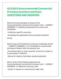 Government Purchase Card Exam Questions and Answers
