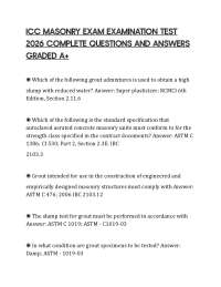 ICC MASONRY EXAM EXAMINATION TEST 2026 COMPLETE QUESTIONS AND ANSWERS GRADED A+