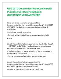 Government Purchase Card Exam Questions and Answers