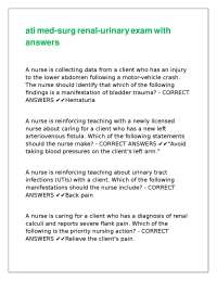 Renal-Urinary System Exam Questions and Answers