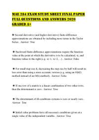 MAE 284 EXAM STUDY SHEET FINAL PAPER FULL QUESTIONS AND ANSWERS 2026 GRADED A+