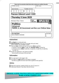 EDEXCEL A LEVEL POLITICS (9PL0/02) QUESTION PAPER 2 AND MARK SCHEME SUMMER 2025