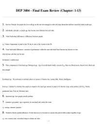 DEP 3404 Final Exam Review: Aging and Adult Development
