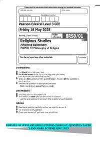 EDEXCEL AS LEVEL RELIGIOUS STUDIES (8RS0/01) QUESTION PAPER 1 AND MARK SCHEME JUNE 2025