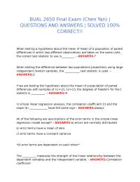 BUAL 2650 Final Exam Questions and Answers
