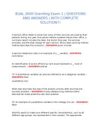 Business Analytics Exam 1: Questions and Answers with Solutions