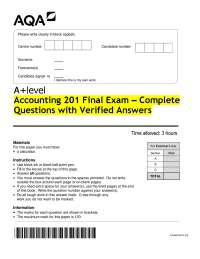 A-Level Accounting 201 Final Exam Questions and Answers