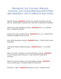 Managerial Cost Concepts: Relevant, Irrelevant, and Costing Methods||QUESTIONS AND ANSWERS