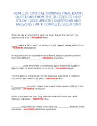Critical Thinking Final Exam Questions and Answers 2026