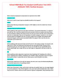 Solved H&R Block Tax Analyst Certification Test 2026 with 100% Verified Answers Exam