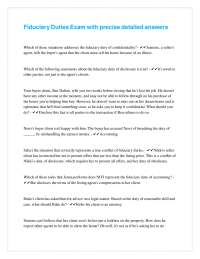 Fiduciary Duties Exam Questions and Answers