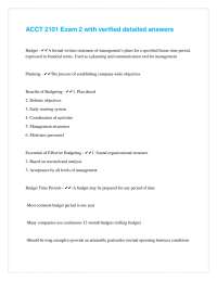 Accounting Exam 2: Budgeting Concepts and Applications