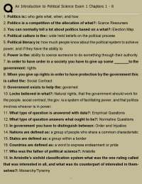 Political Science Exam 1 Review: Key Concepts and Definitions