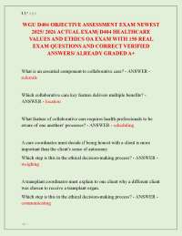 WGU D404 OBJECTIVE ASSESSMENT EXAM NEWEST 2025/ 2026 ACTUAL EXAM| D404 HEALTHCARE VALUES