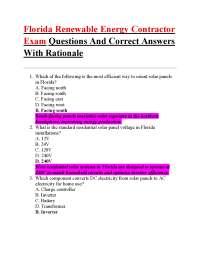 Florida Renewable Energy Contractor Exam: Questions and Answers with Rationale