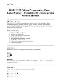 WGU D522 Python Programming Exam – 2026-2027 is a fully updated, comprehensive study resou