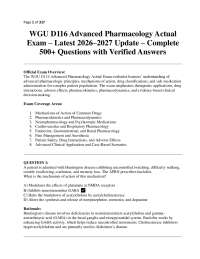 WGU D116 Advanced Pharmacology Actual Exam – 2026-2027 is a fully updated, comprehensive s