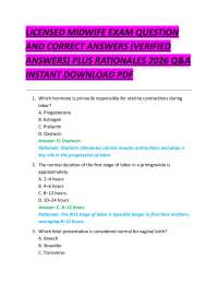 Midwifery Exam Questions and Answers with Rationales