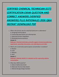CERTIFIED CHEMICAL TECHNICIAN (CCT) CERTIFICATION EXAM QUESTION AND CORRECT ANSWERS