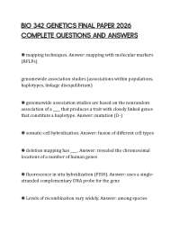 BIO 342 GENETICS FINAL PAPER 2026 COMPLETE QUESTIONS AND ANSWERS